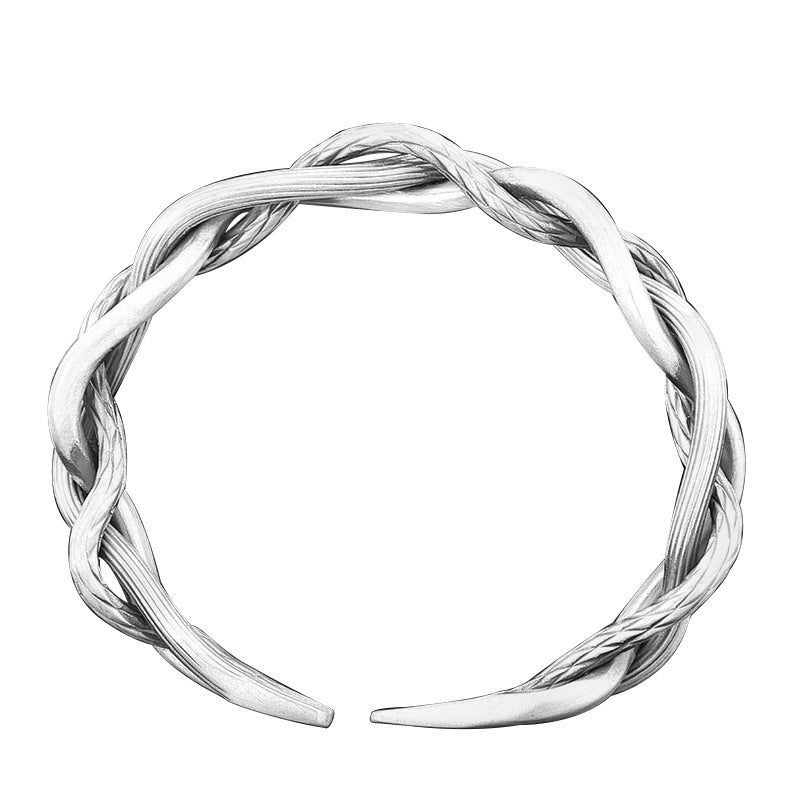 Sterling Silver Retro Three-strand Twist Bracelet Adjustable Opening