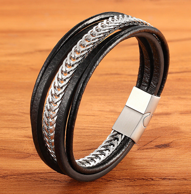 Men's Leather Bracelet Simple And Versatile Punk Bracelet For Men - Minihomy