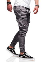 Casual Men Solid Color Multi Pocket Drawstring Ankle Tie Cargo Pants - Minihomy