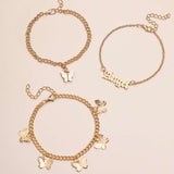 European and American Jane Flower Butterfly Tassel Anklet 3-Piece Set - Minihomy