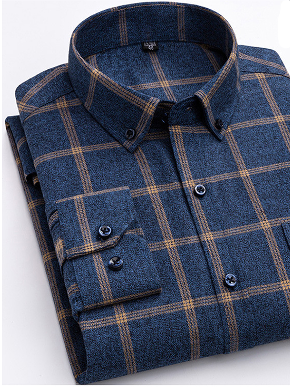 Cotton Plaid Shirt - Men's Long-Sleeved Cotton Fleece Shirt