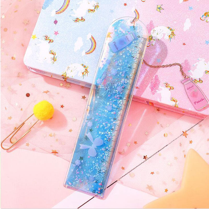 Quicksand Into The Oil Bookmark Ruler Cute Laser Girl Heart Ruler Creative Multifunctional Student Stationery Ruler