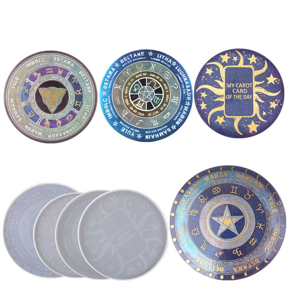 Epoxy Tarot Card Divination Silicone Mold, Constellation Compass Astrology Board Mold Coaster - Minihomy