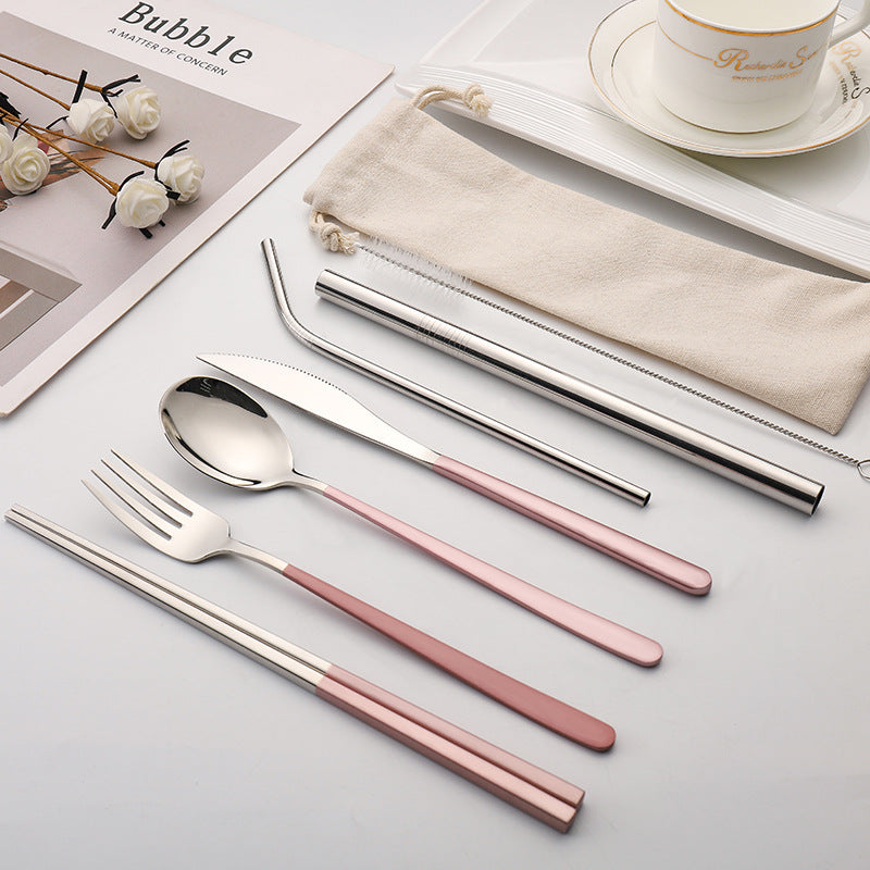 7-piece Set Of Creative Titanium-plated Environmentally Friendly Portable Tableware