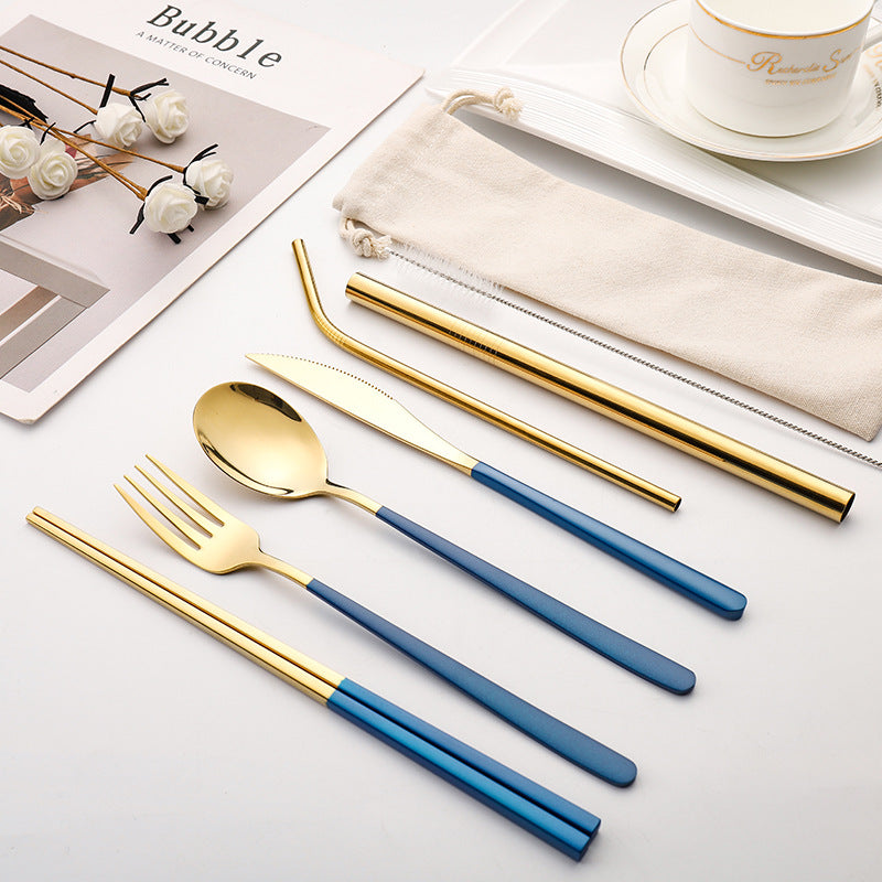 7-piece Set Of Creative Titanium-plated Environmentally Friendly Portable Tableware