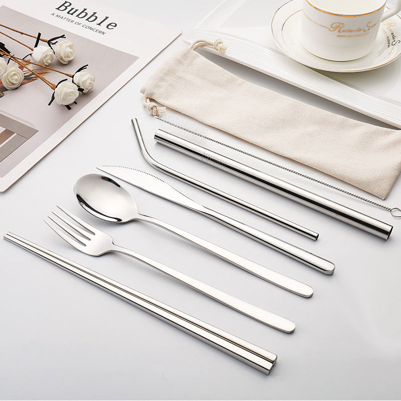 7-piece Set Of Creative Titanium-plated Environmentally Friendly Portable Tableware