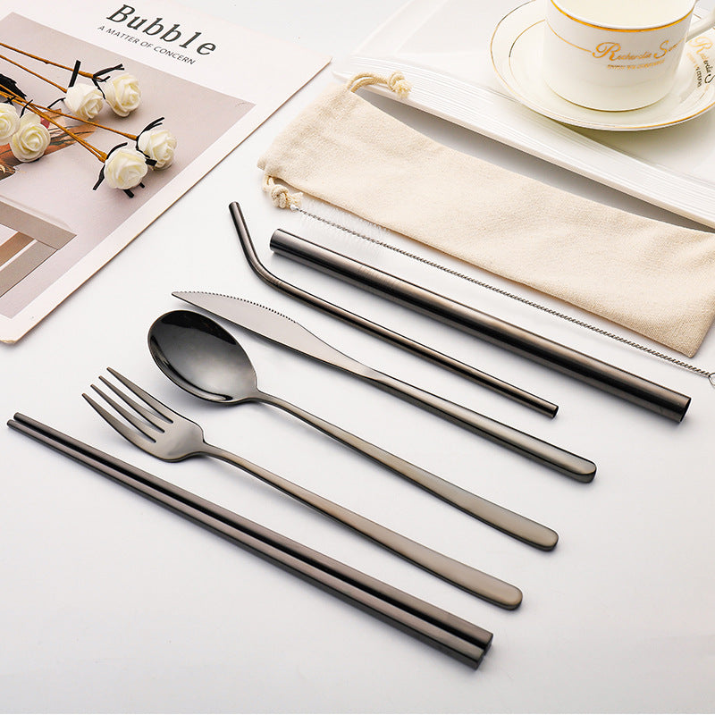 7-piece Set Of Creative Titanium-plated Environmentally Friendly Portable Tableware