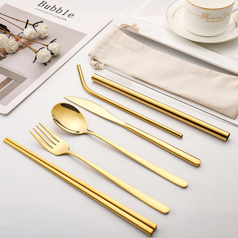 7-piece Set Of Creative Titanium-plated Environmentally Friendly Portable Tableware