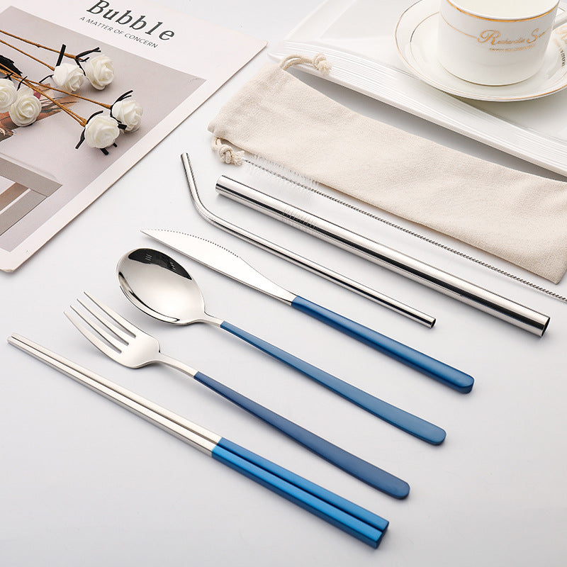 7-piece Set Of Creative Titanium-plated Environmentally Friendly Portable Tableware