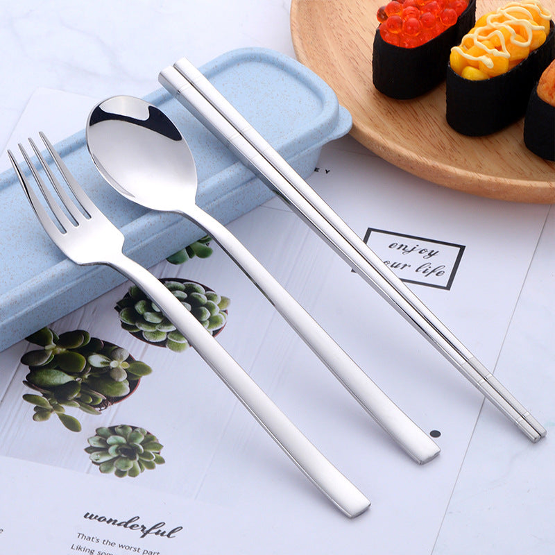 Portable Student Tableware Box Set Cute Chopsticks Spoon Fork Stainless Steel Three-Piece Single Travel