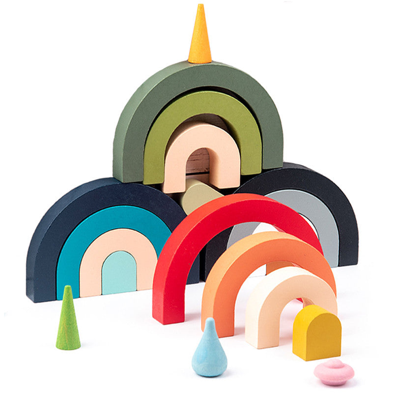 Children Wooden Rainbow Arched Stacked Toys Montessori Education Building Blocks - Minihomy