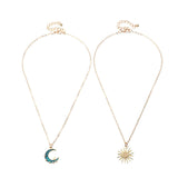 Sun Moon Necklace Blue Gold Stainless Steel Pendant Necklaces