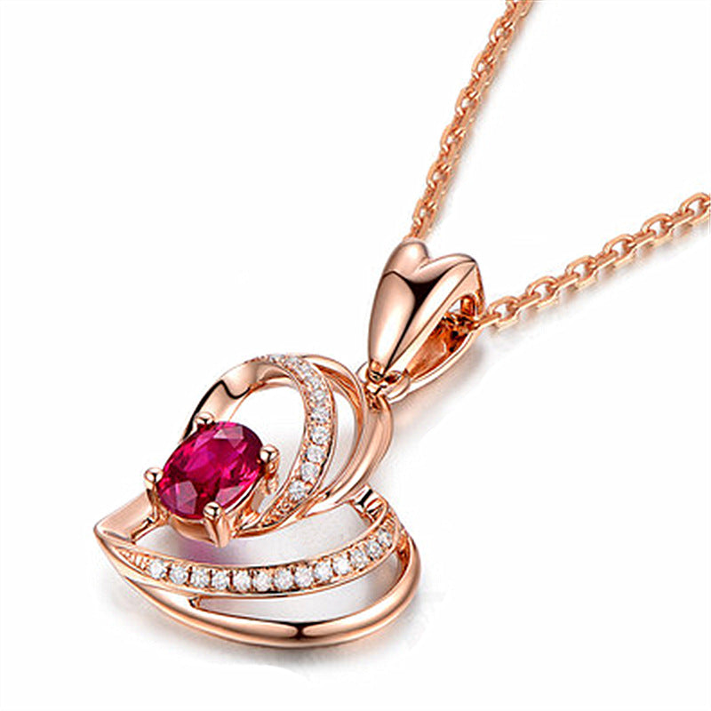 Jin Jiahua Elegant Heart-shaped Ruby Pendant Hollow Love Heart Full of Diamonds Three-dimensional Peach Heart Red Diamond Pendant Clavicle Chain