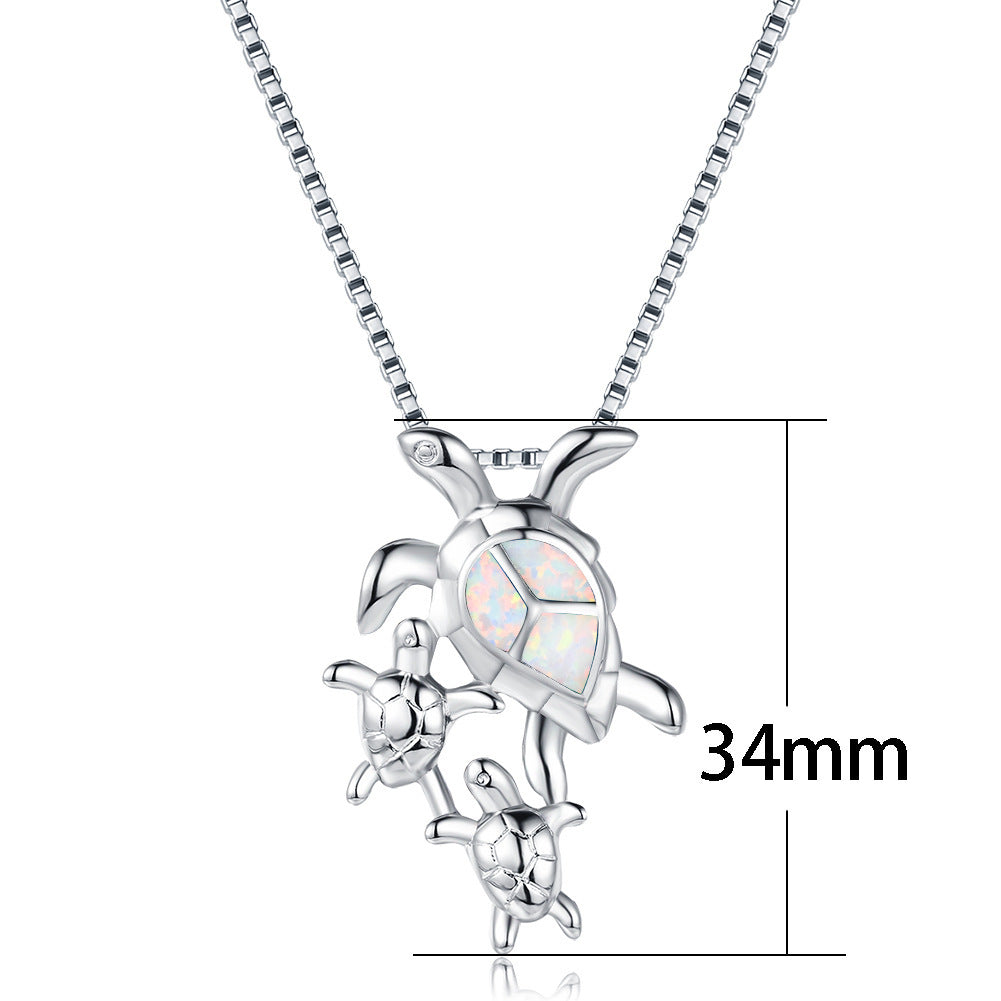 Three Turtles Platinum Opal Ladies Exquisite Necklace