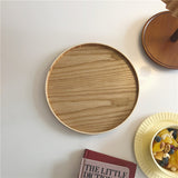 Solid Wood Tray Round Storage Tray Fruit Tray Desktop Storage One-Person Food Tray