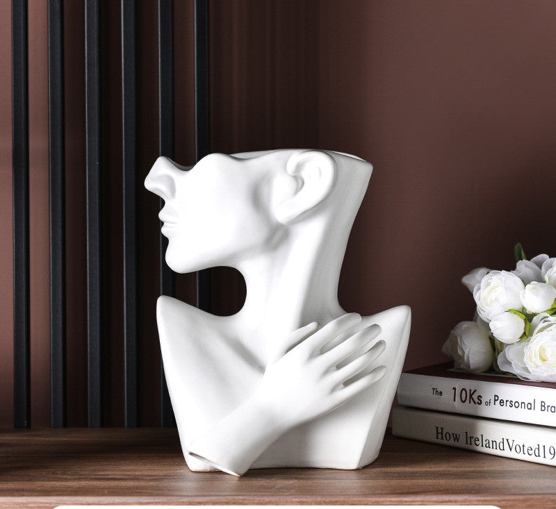 Modern Nordic Style Creative Portrait Vase Human Head Flower Vases Decorative Ornaments - Minihomy