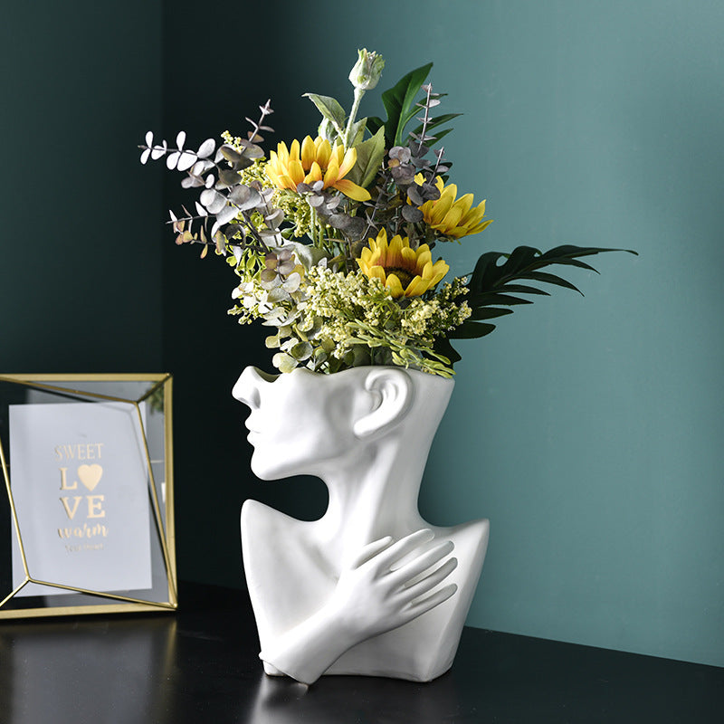 Modern Nordic Style Creative Portrait Vase Human Head Flower Vases Decorative Ornaments - Minihomy