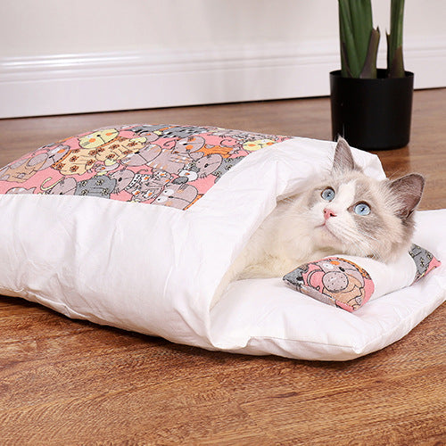 Cat Sleeping Bag Fairy Cat Litter Wind Semi-Closed Autumn And Winter Warm Cat Kennel - Minihomy