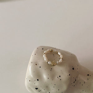 Elastic Freshwater Pearl Pearl Smiley Beaded Ring - Minihomy