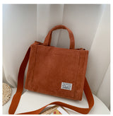 Corduroy Zipper Shoulder Bag Small Cotton Canvas Handbag - Minihomy