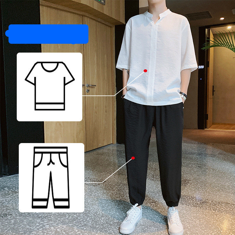 Men'S Summer Trend Set With Handsome Clothes Men'S Casual Linen Suit