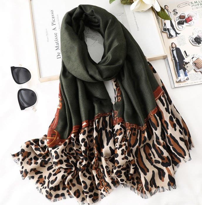 Cotton Scarf Casual Leopard Print Long Gauze Scarf