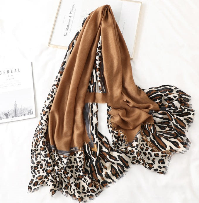 Cotton Scarf Casual Leopard Print Long Gauze Scarf