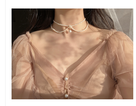 Vintage Antique French Natural Pearl Necklace Handmade Double-Layer Pearl Clavicle Chain Vintage Choker