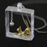 Fashion Brushed Cat Small Ball Pendant With Chain