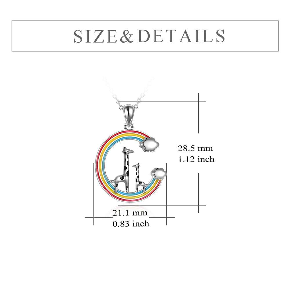 Giraffe Necklace Cute Rainbow Color Dripping Oil Pendant 925 Sterling Silver Giraffe Gifts for Women Girl Mother Birthday Anniversary - Minihomy