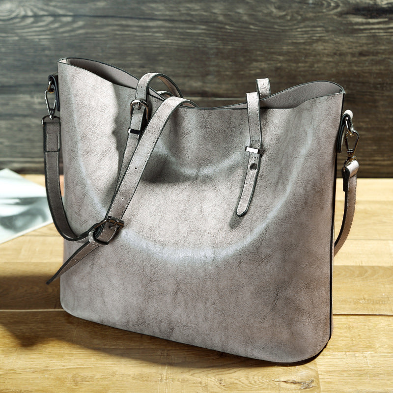 Simple Oil Wax Leather Shoulder Messenger Portable Tote Bag