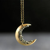 Pin Broken Crystal Gold Crescent Necklace Retro Glamour Woman Long Necklace