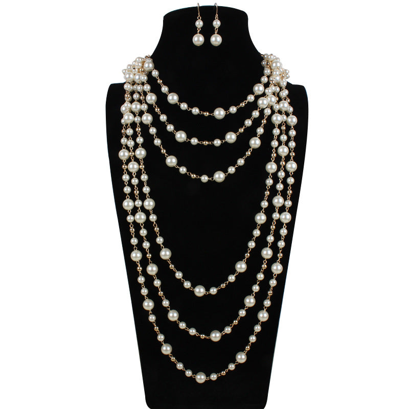 Multilayer Pearl Necklace Sweater Chain