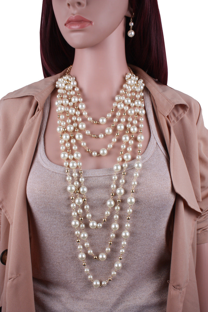 Multilayer Pearl Necklace Sweater Chain