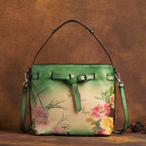 Color Printing Flowers Hand Brush Color Head Layer Leather Hand Inclined Cross Bag - Minihomy