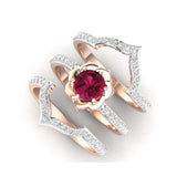 Rose Gold Inlaid Ruby Flower Three-piece Ring