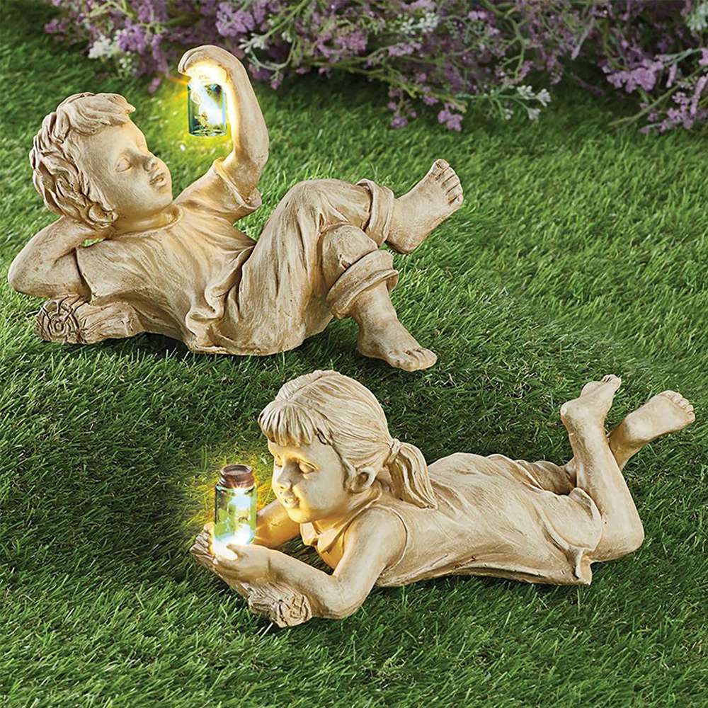 Home Decor Resin Craft With Firefly Jar Garden Statue Children Desktop Accessories - Minihomy