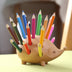 Solid Wood Hedgehog Pen Holder Obliquely Inserted Wooden Animal Pen Holder