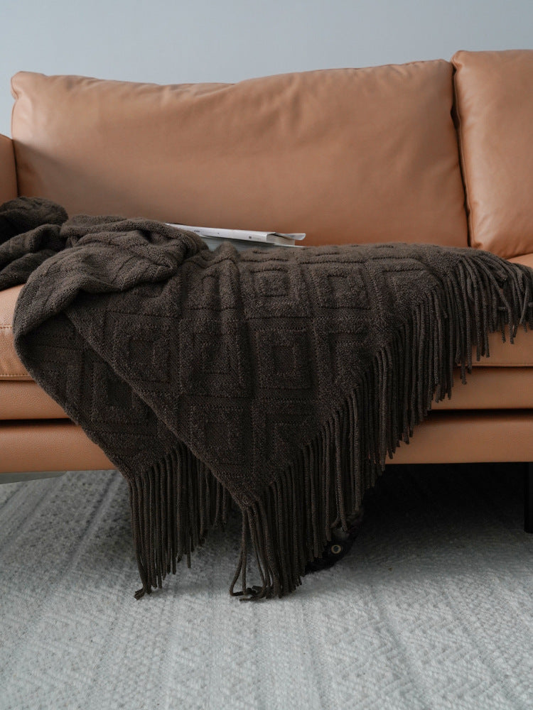 Jacquard Knitted Bed Tail Towel Autumn Winter Blanket - Minihomy