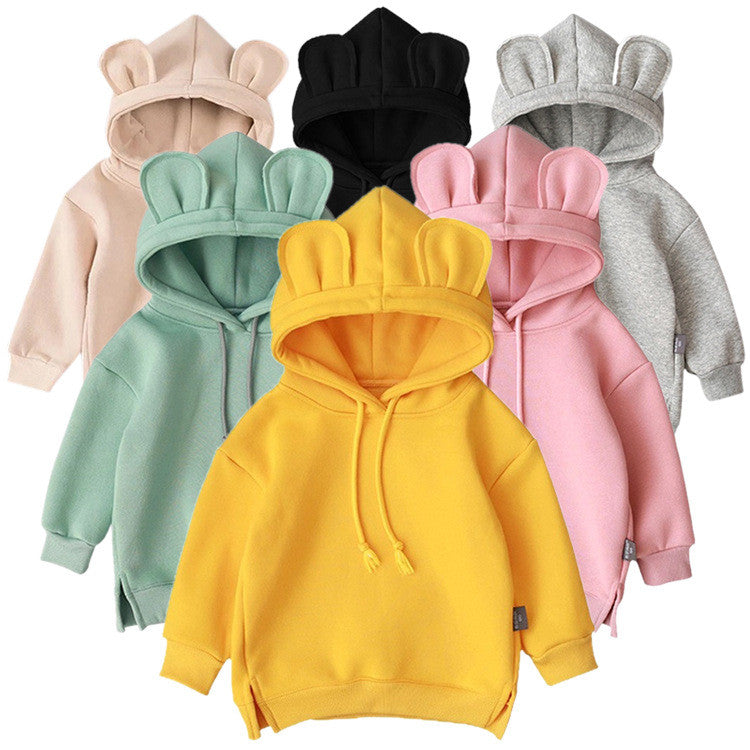 Cartoon Solid Color T-shirt Sweater Fleece Long-sleeved Hooded Children's T-shirt