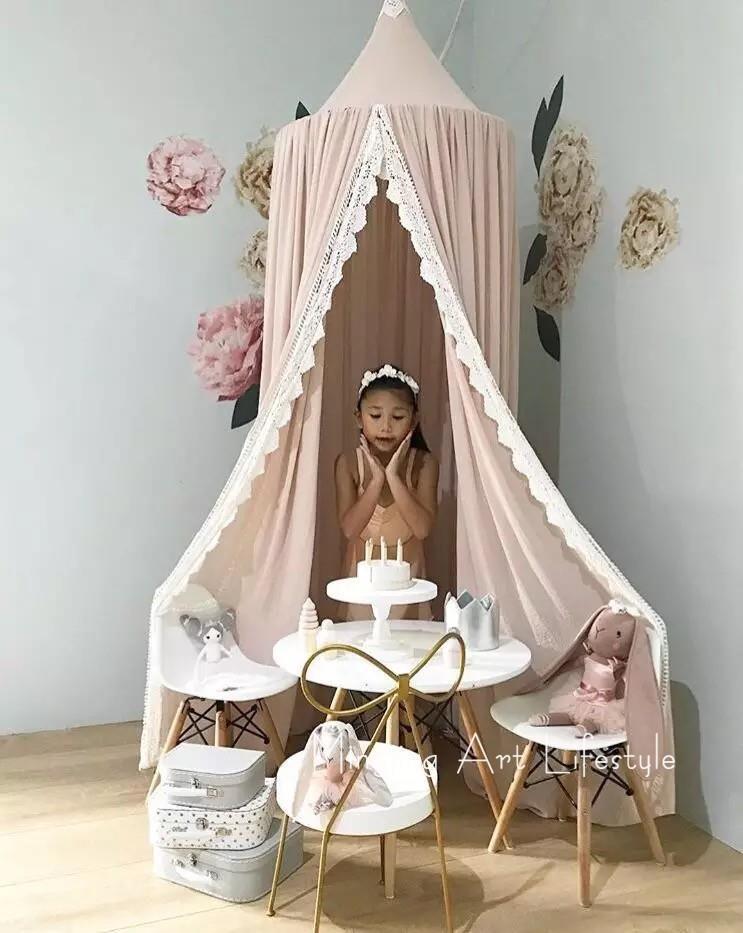 Chiffonx Lace Princess Bed Canopy Mosquito Net Hanging Curtain Baby Indoor Outdoor Play Reading Tent Kids Bedroom Decoration - Minihomy