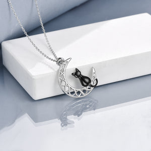 Celtic Moon Cat Necklace for Girls Sterling Silver Irish Jewelry