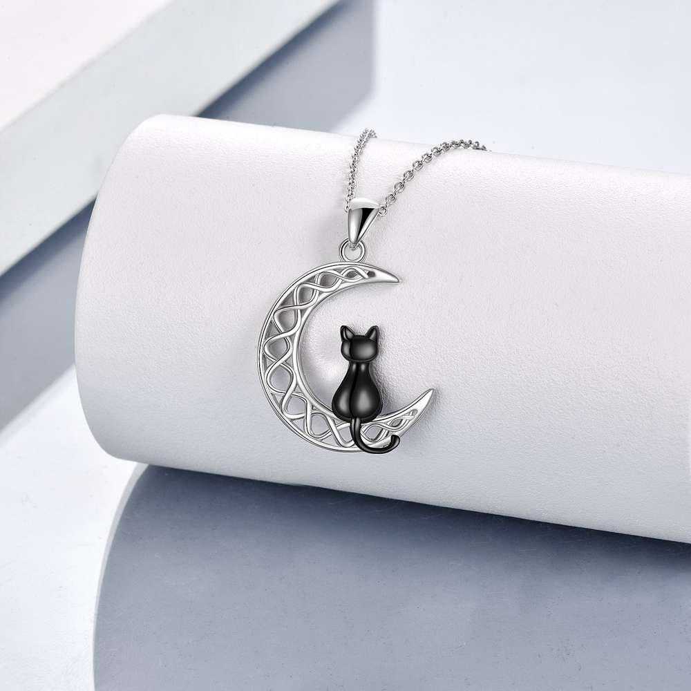 Celtic Moon Cat Necklace for Girls Sterling Silver Irish Jewelry - Minihomy