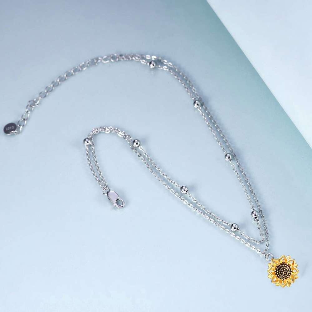 925 Sterling Silver Sunflower Layered Anklets for Girls Women - Minihomy