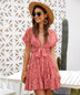 Deep V Ruffled Floral Spring Dress Women's Clothing - Minihomy