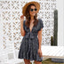 Deep V Ruffled Floral Spring Dress Women's Clothing - Minihomy