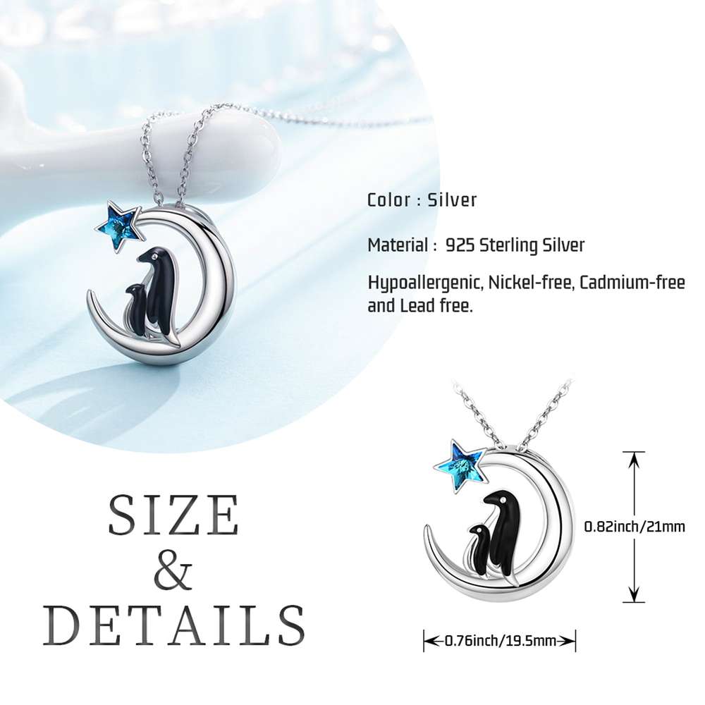 925 Sterling Silver Family Mother Child Heart Pendant Cute Animal Penguin Jewelry - Minihomy