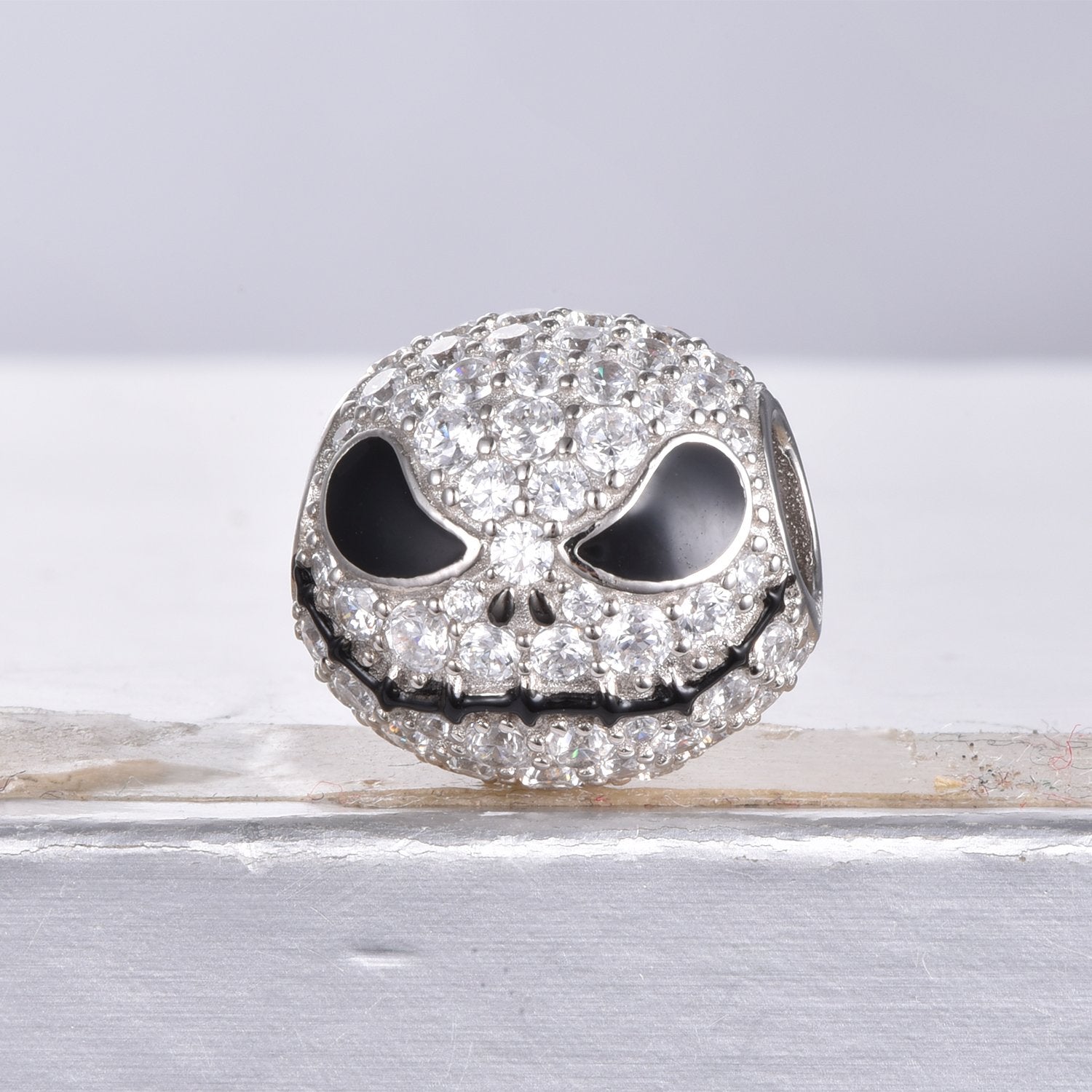 Jack Skull Charm Bead 925 Sterling Silver Beads Charms Black Plated with Cubic Zirconia for Bracelet Necklace Halloween Jewelry Gift - Minihomy