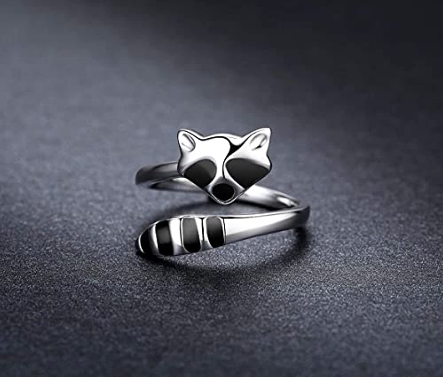 925 Sterling Silver Thumb Ring Raccoon Ring Adjustable Open Ring for Women Size 7 8 9 Jewelry - Minihomy