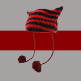 Ins Little Devil Striped Knitted Wool Hat Women